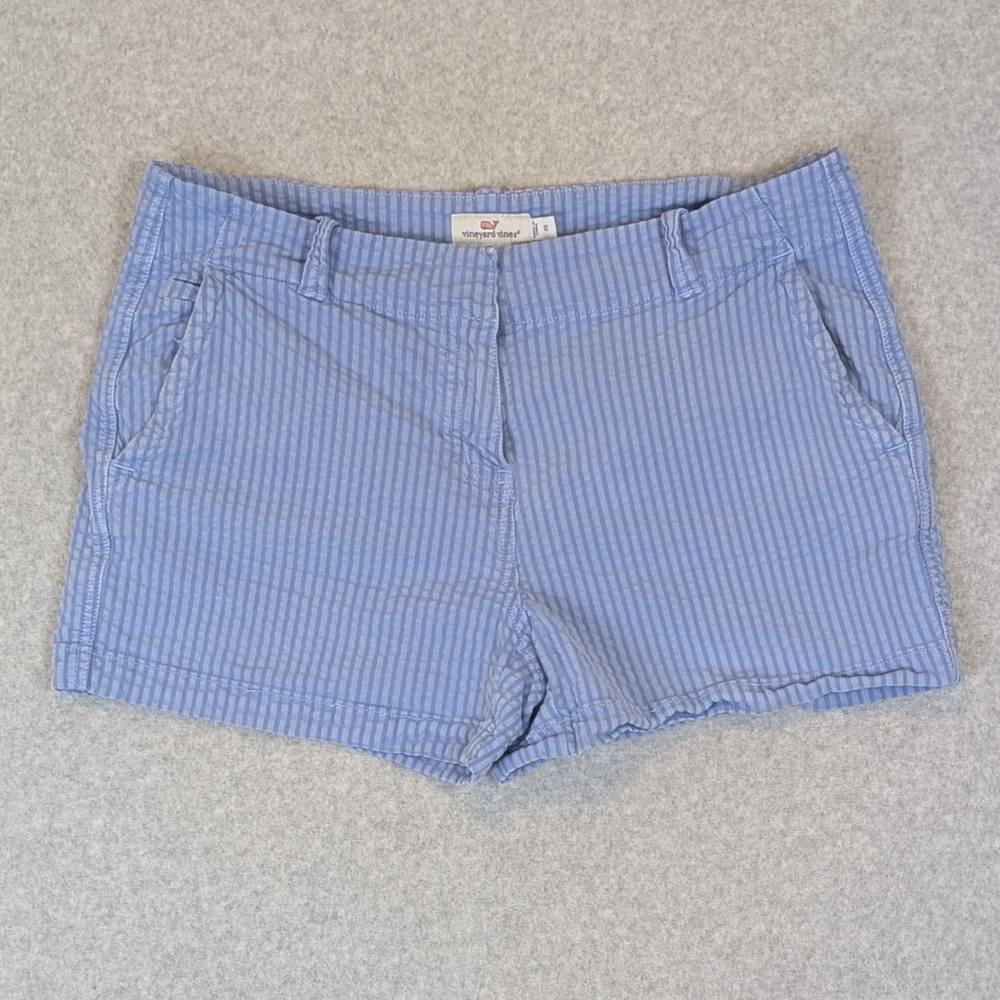 Vineyard Vines Seersucker Shorts Women's 10 Blue 3.5" Stripe Every Day Stretch